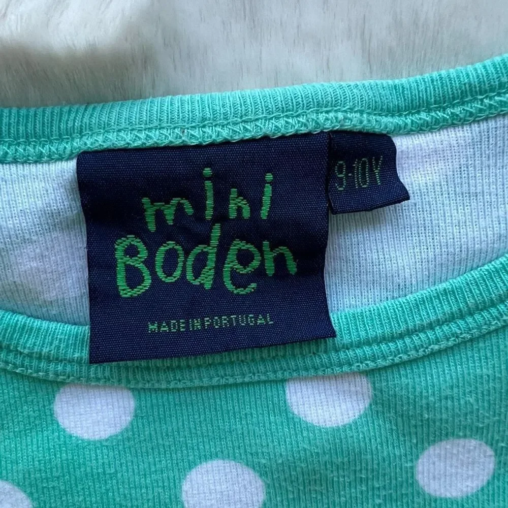 Mini Boden Long Sleeve Crew Neck T Shirt Polka Dot Dog Patch Pink Teal 9-10Y